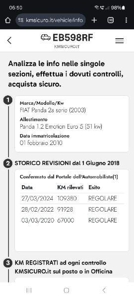 Fiat Panda 1.2 cc benzina Neopatentati 51kw Euro5 circola AreaB/C