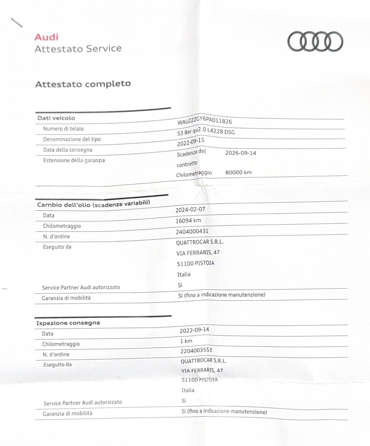 Audi A3 S3 Sedan TFSI 310 CV quattro S tronic sport attitude *Audi Prima Scelta Plus*