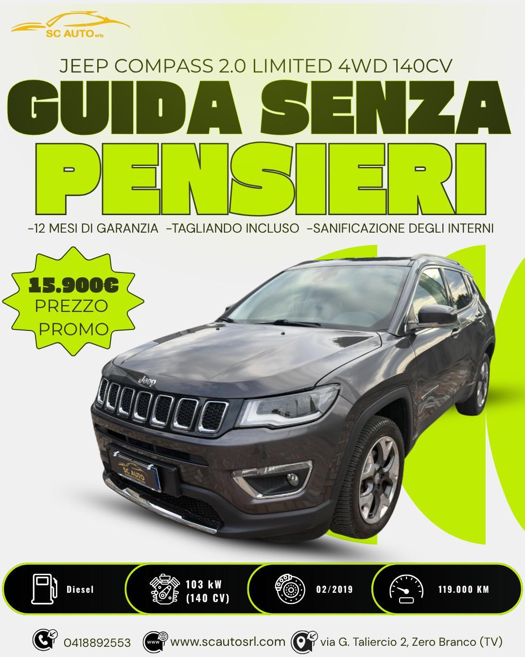 Jeep Compass 2.0 mjt Limited 4wd 140cv Automatico