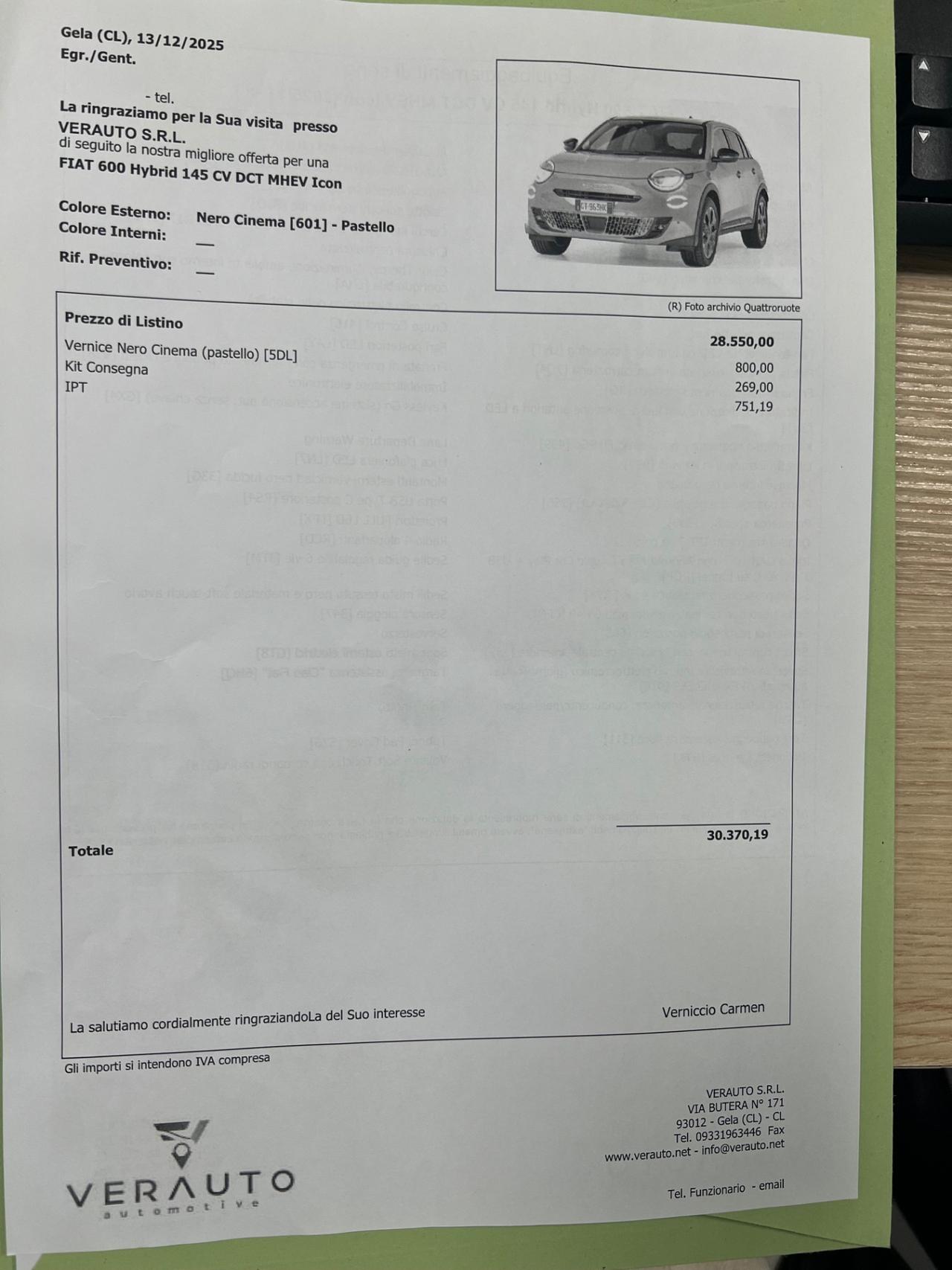 Fiat 600 1.2 145cv Icon possibilità noleggio no scoring