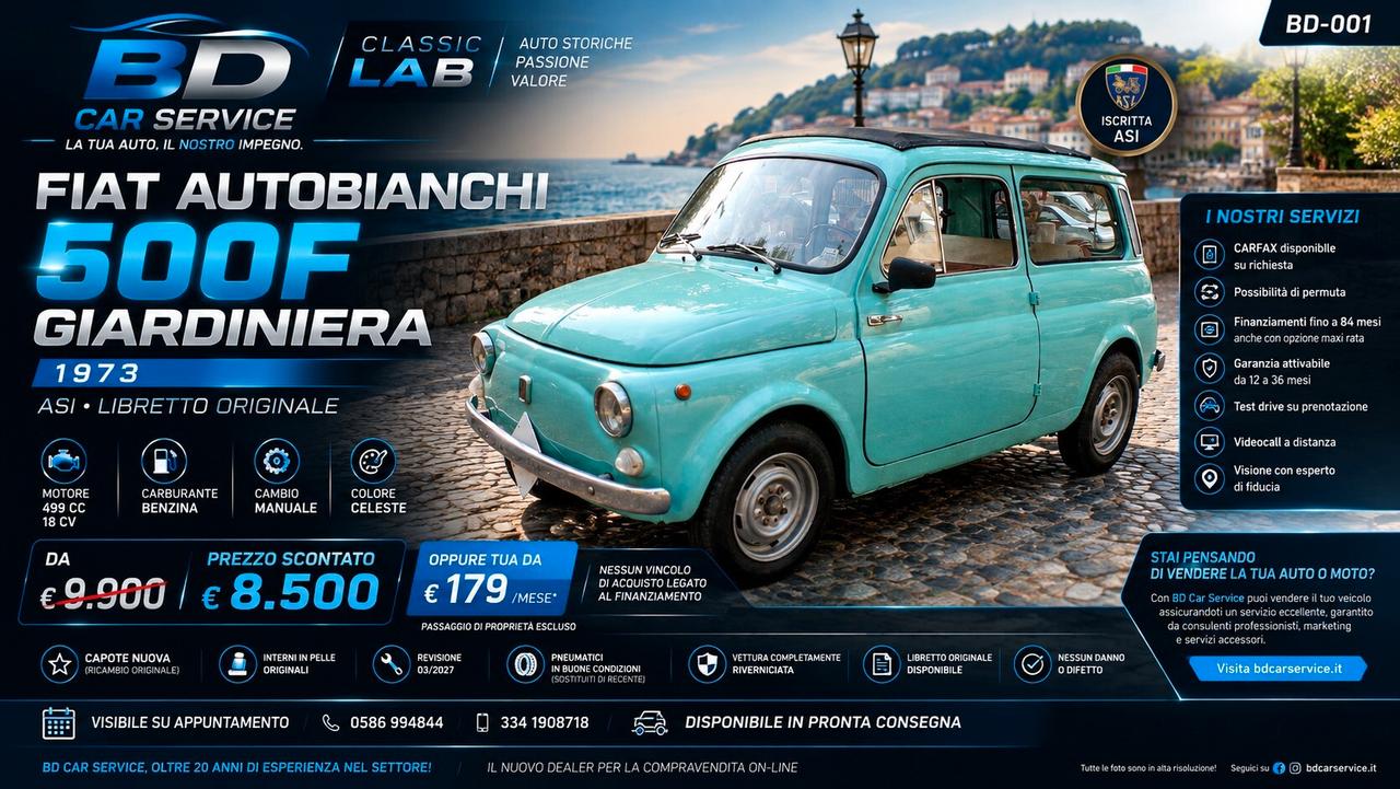 FIAT Autobianchi 500F - GIARDINIERA - ESEMPLARE UNICO - ISCRITTA ASI - LIBRETTO ORIGINALE