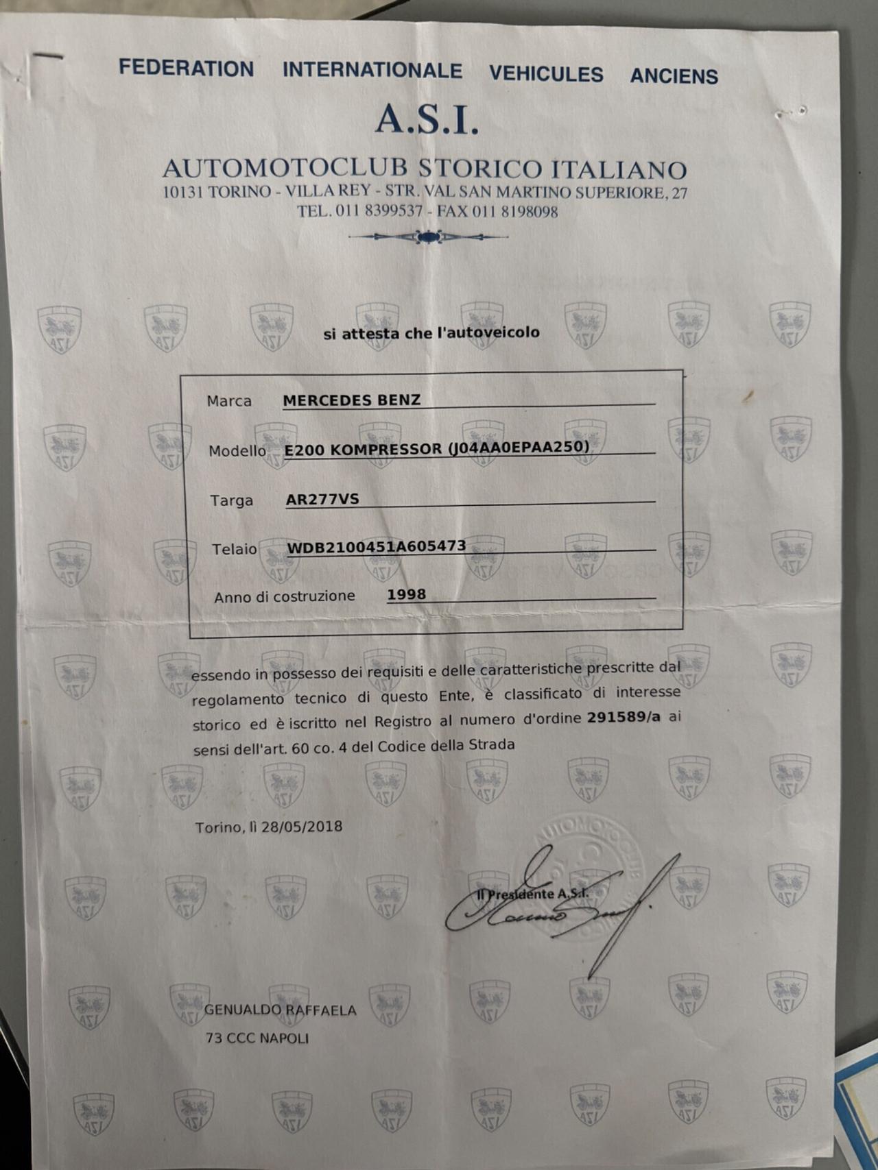 MERCEDES E200 2.0 BENZ-GPL ASI-STORICO 92.000KM