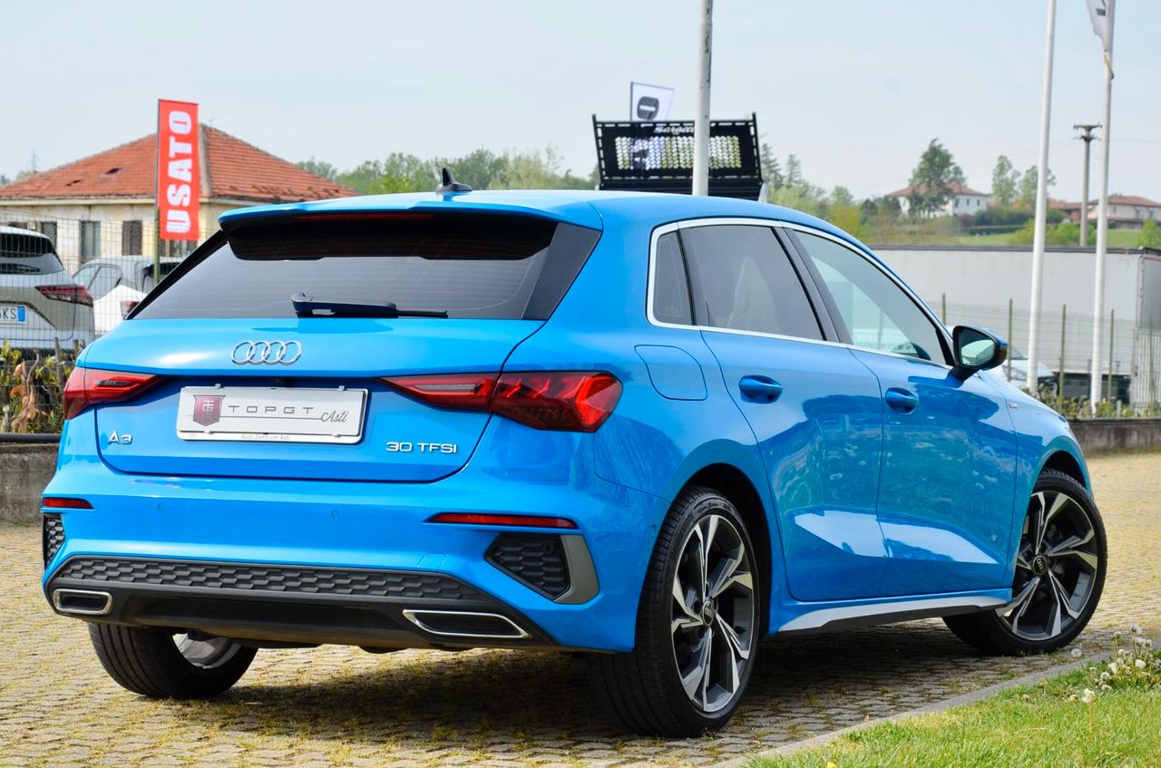 AUDI A3 SPB 30 1.0 TFSI S-LINE EDITION 110cv, UNICOPROPRIETARIO, SERVICE AUDI, UFF ITALIANA, EURO 6D, NAVI, RETROCAMERA, 18", PERMUTE