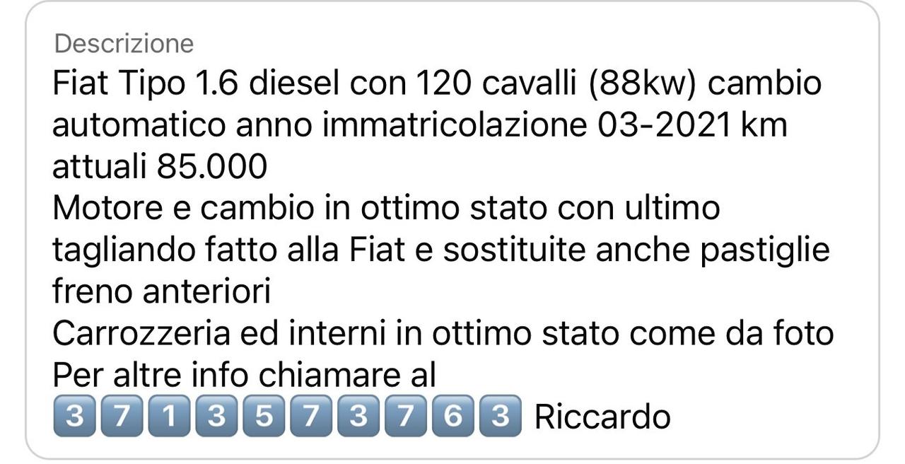 Fiat Tipo 1.6 2021 85.000km