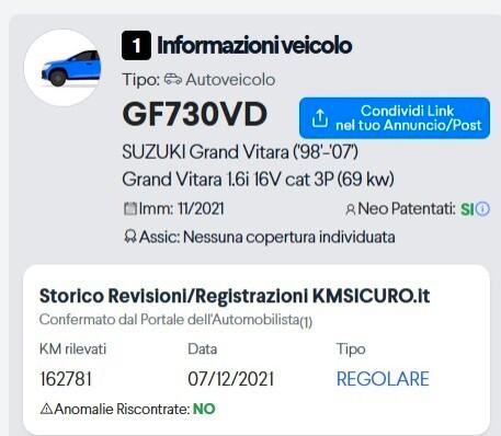 Suzuki Grand Vitara 1.6i 16V cat 3 porte 4x4 con Ridotte e blocco differenziale