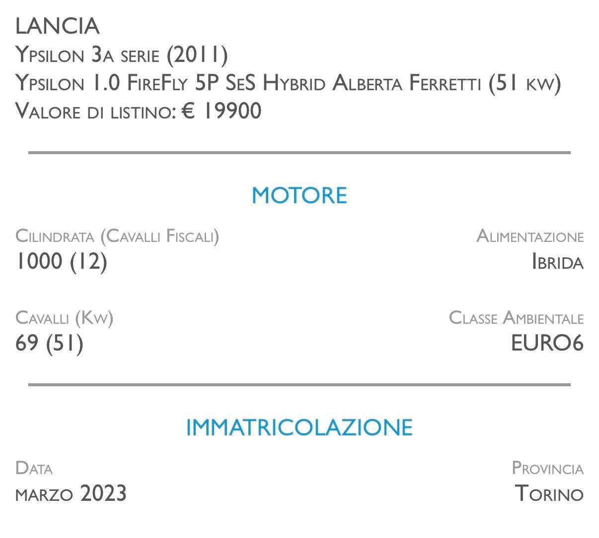 Lancia Ypsilon 1.0 FireFly 5 porte S&S Hybrid Alberta Ferretti