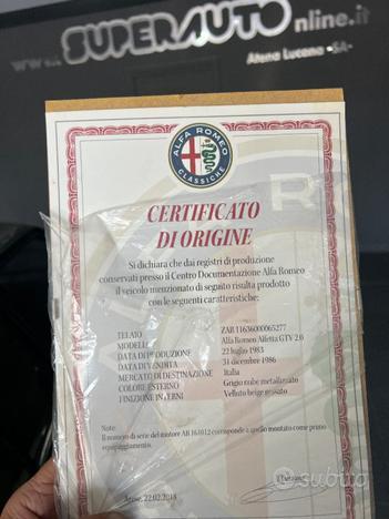 ALFA ROMEO GTV 2.0 ISCRITTA ASI