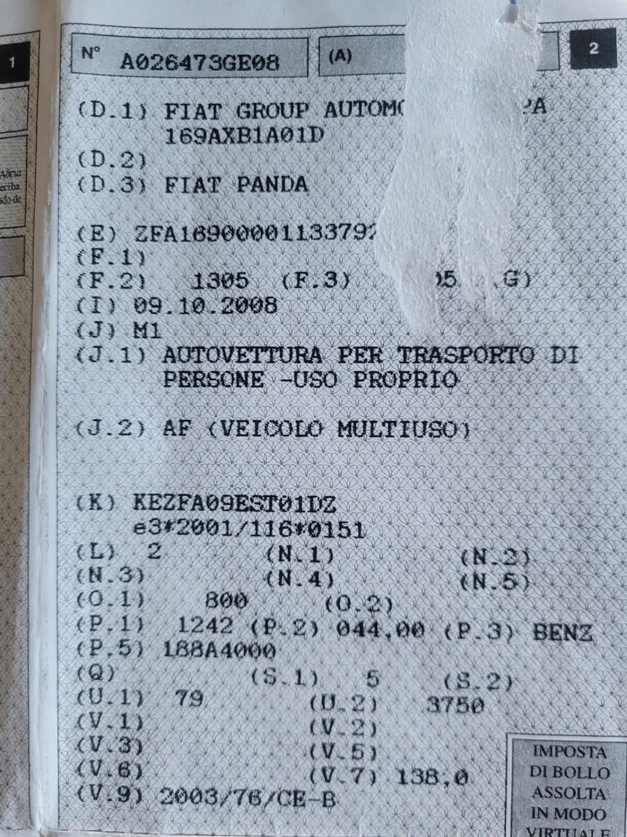Fiat Panda 1.2 BENZ X NEOPATENTATI