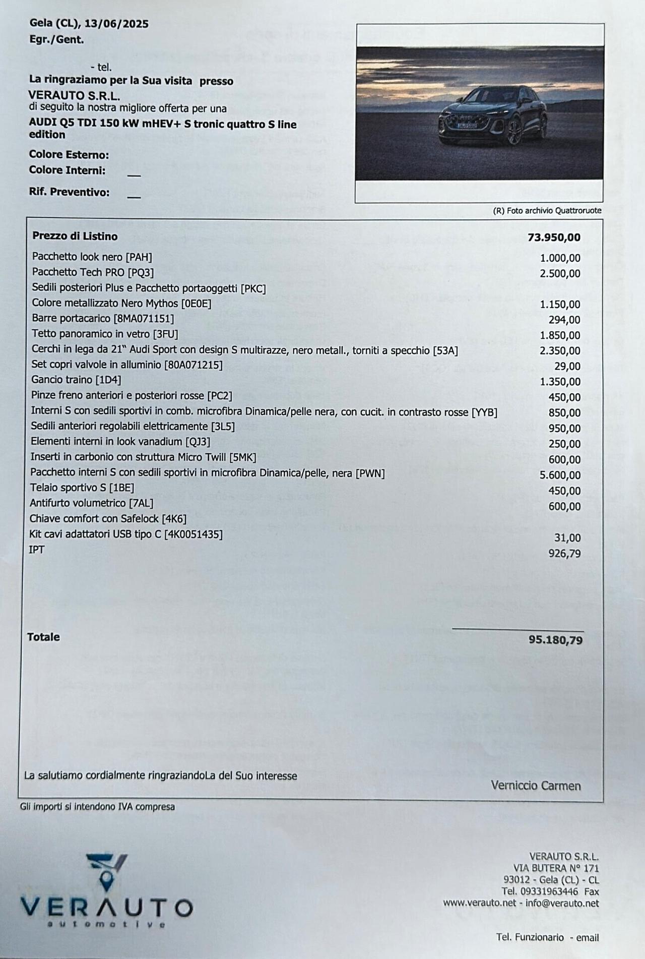 Audi Q5 MHEV+ S tronic possibilità noleggio no scoring