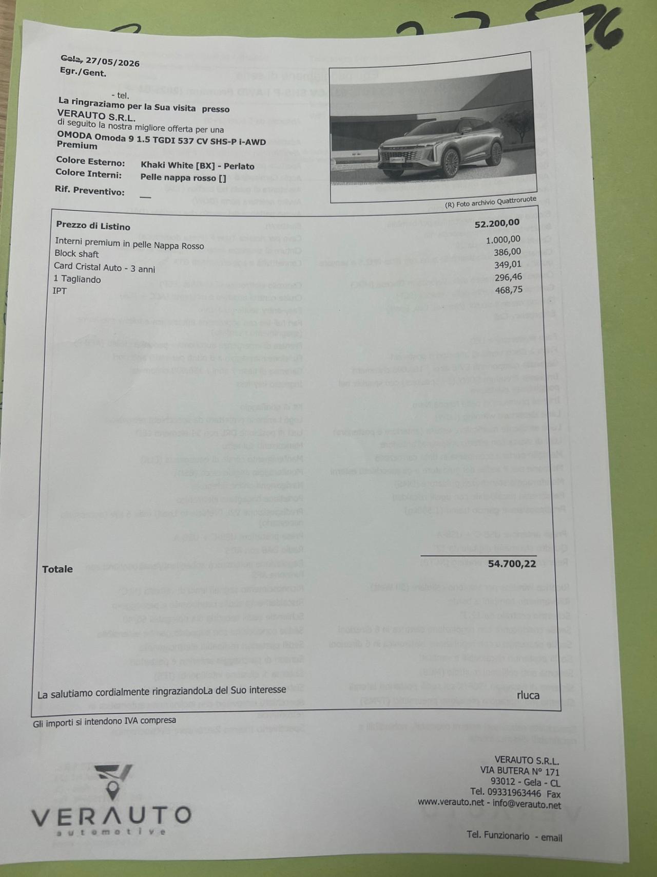 Omoda 9 SHS-P 1.5 tgdi phev Premium - possibilità noleggio no scoring