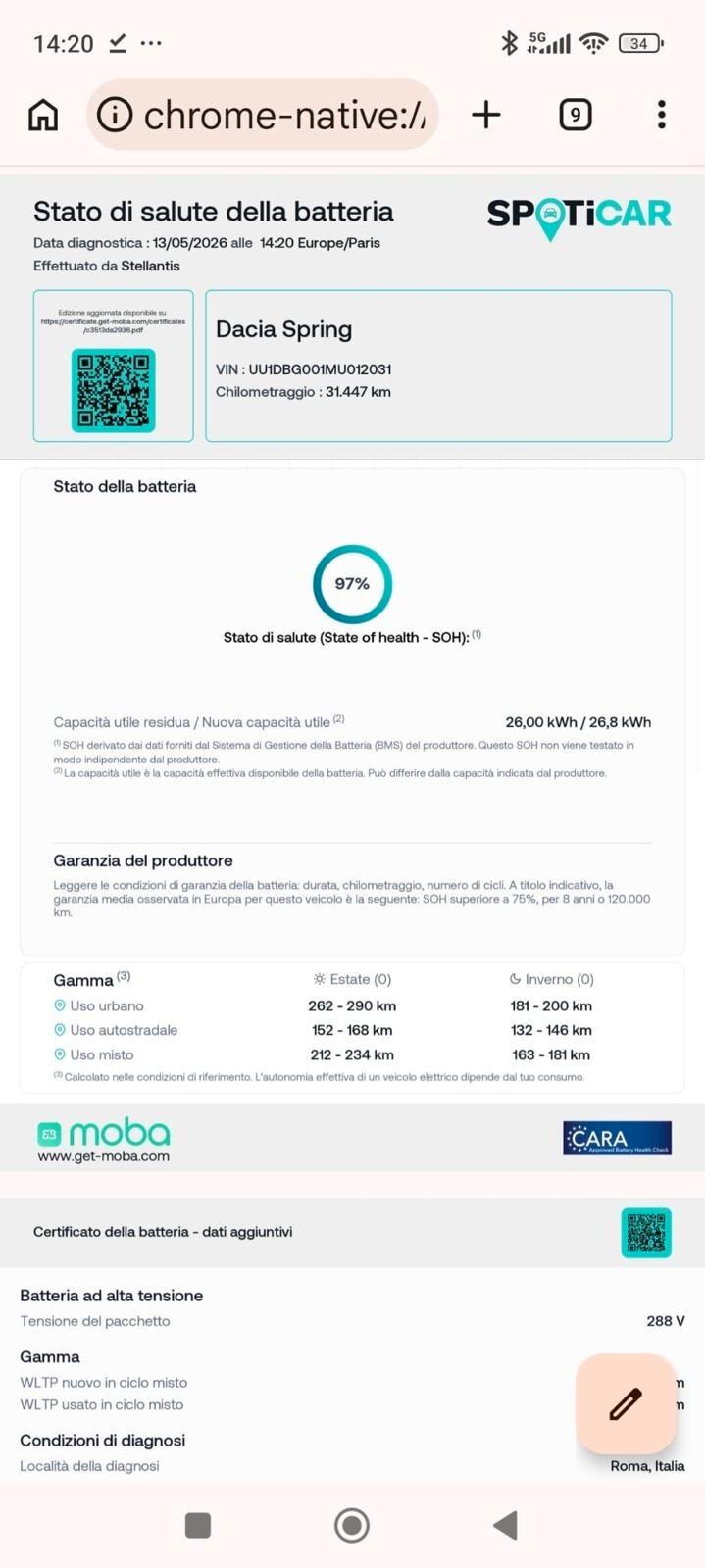 Dacia Spring Electric 45 Comfort Plus Certificato della Batteria (97%) in allegato Diverse unità disponibili