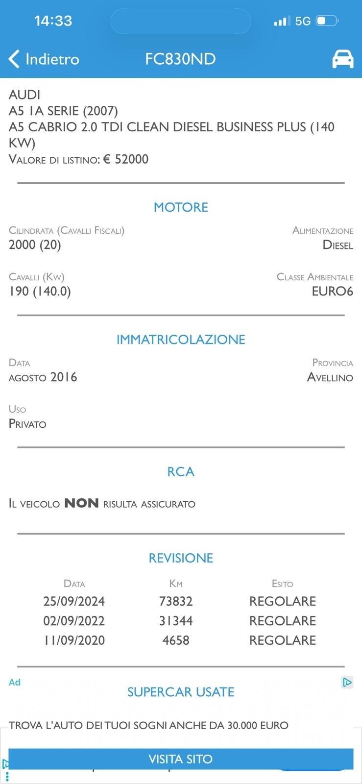 Audi A5 Cabrio 2.0 TDI clean diesel S Line Plus