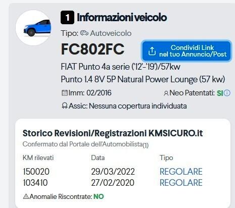 Fiat Punto 1.4 8V 5 porte Natural Power Lounge