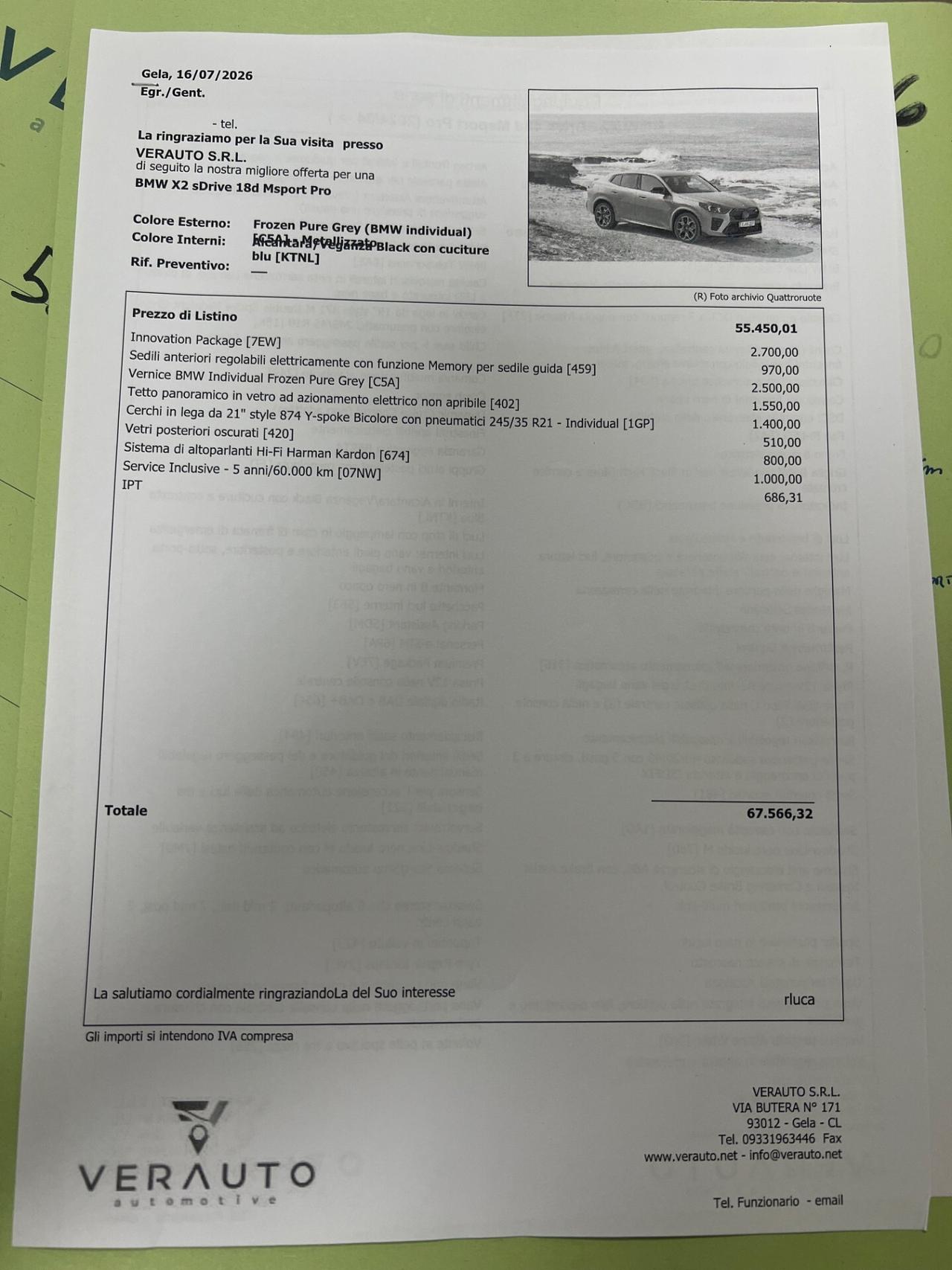 Bmw X2 sDrive 18d Msport Pro - possibilità noleggio no scoring
