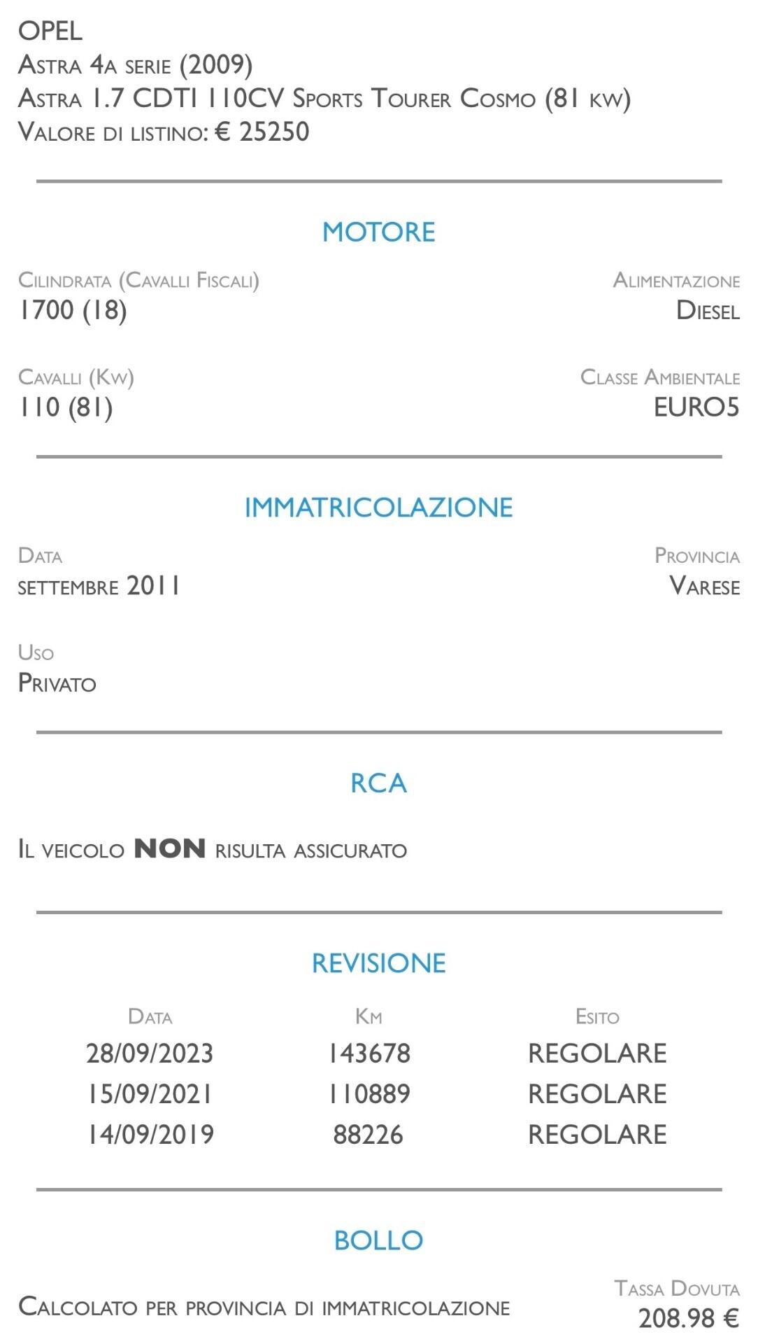 Opel Astra 1.7 CDTI 110CV Sports Tourer Cosmo - UNICO PROPRIETARIO