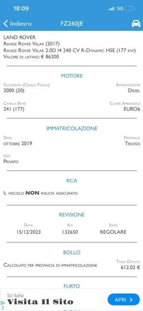 Range rover Velar 2.0D I4 240 CV R-Dynamic HSE