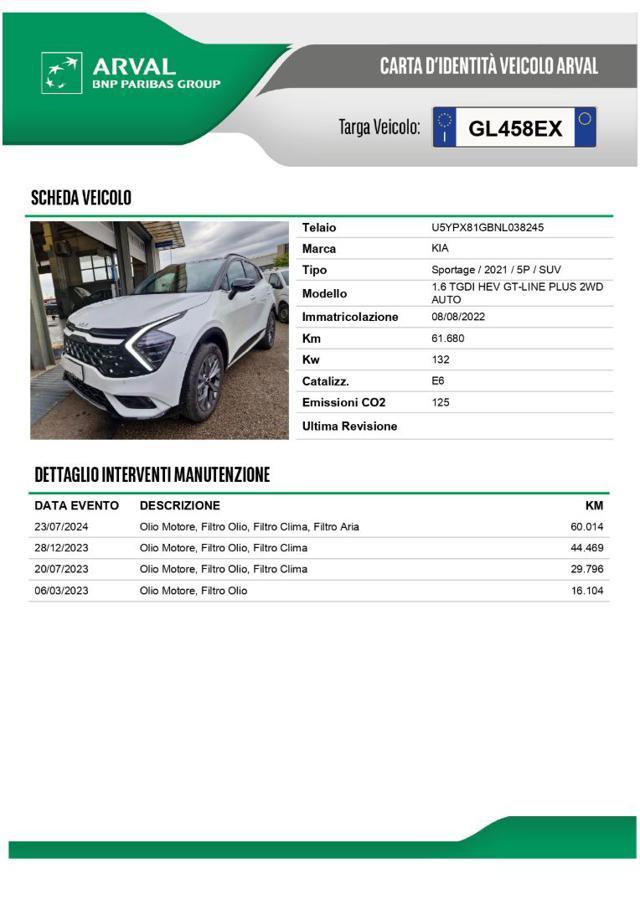 KIA Sportage 1.6 TGDi HEV Full Hybrid AT GT-line Plus Tetto-360