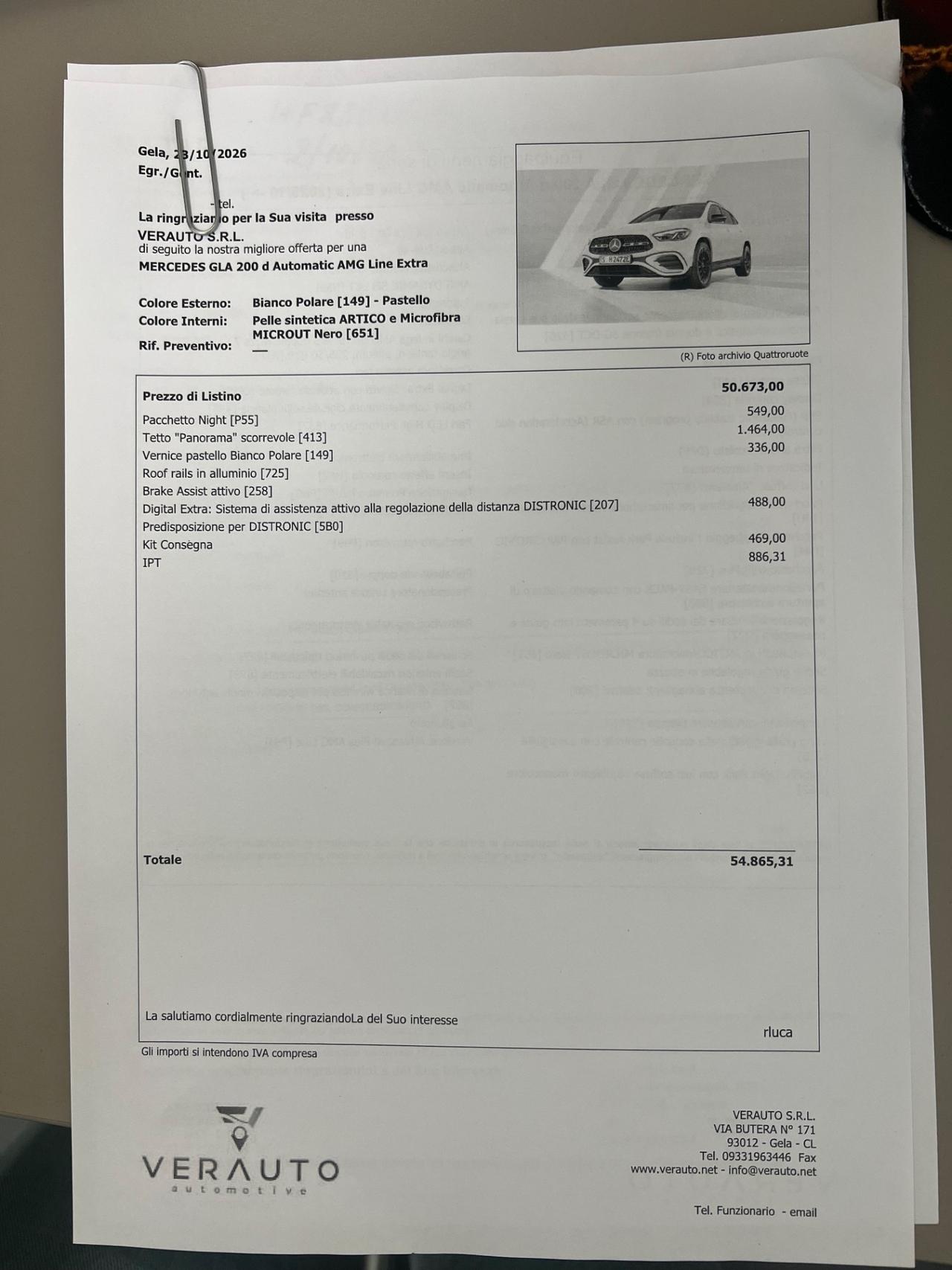Mercedes-Benz GLA 200d AMG Line Extra auto - possibilità noleggio no scoring