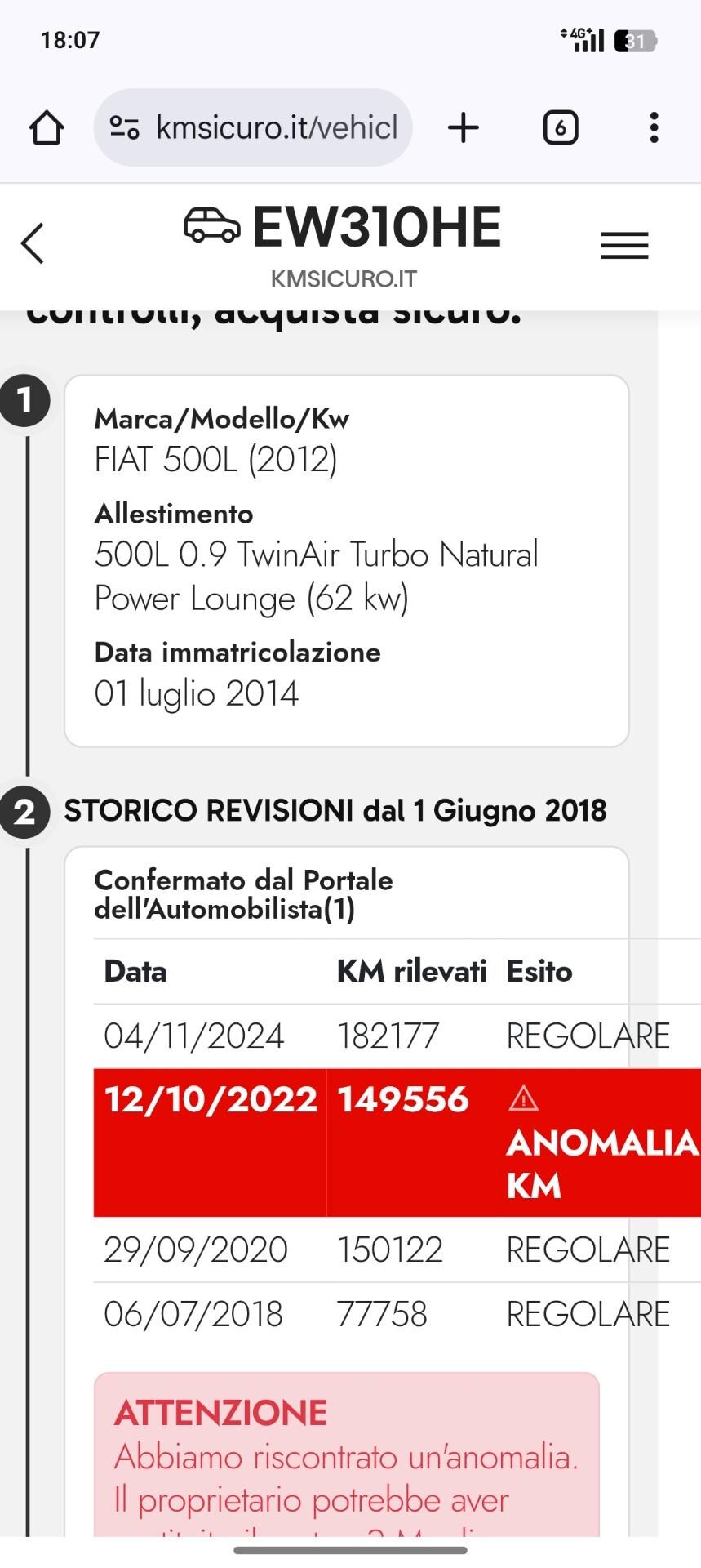 Fiat 500L 0.9 TwinAir Turbo Natural Power Lounge