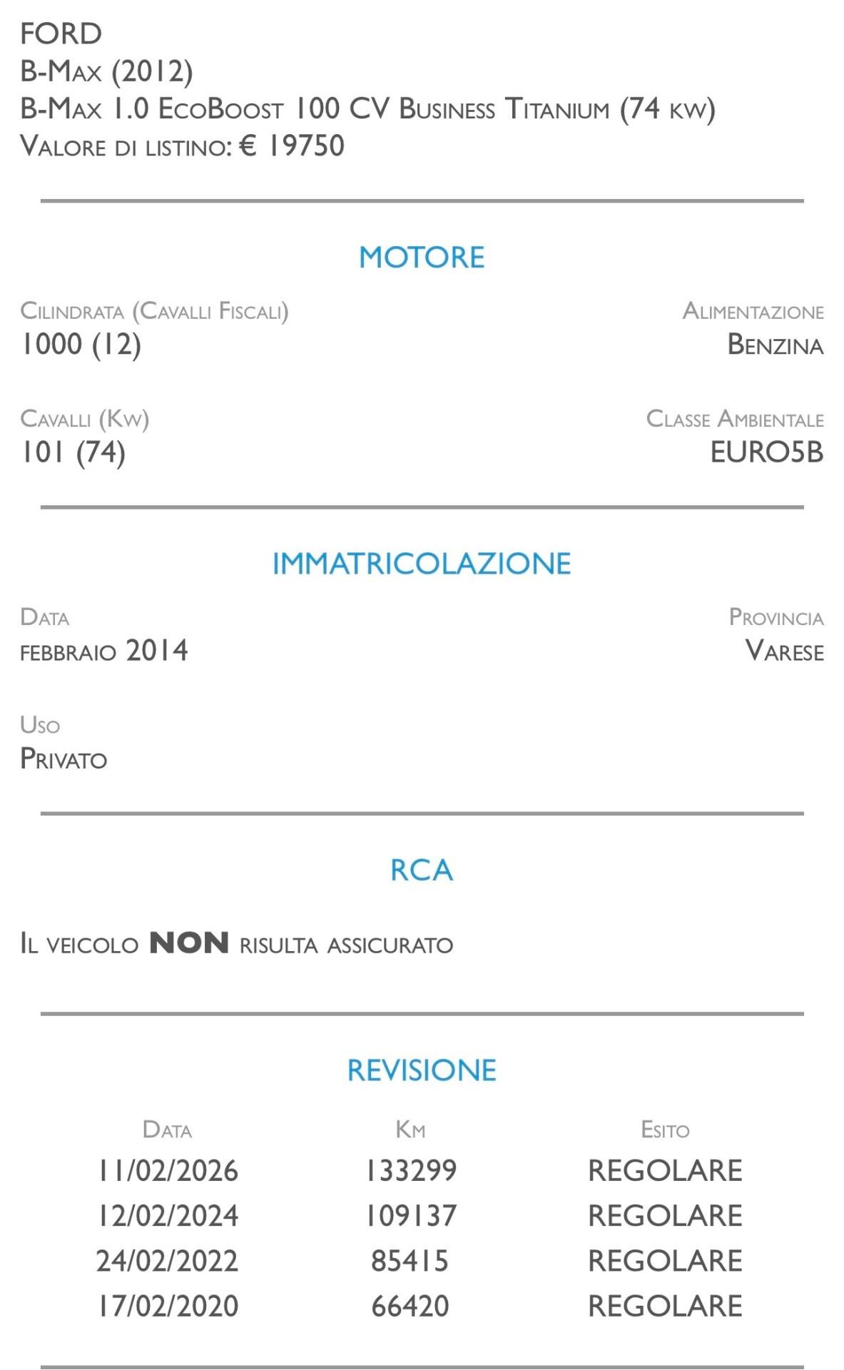 Ford B-Max 1.0 EcoBoost 100 CV Business - UNICO PROPRIETARIO