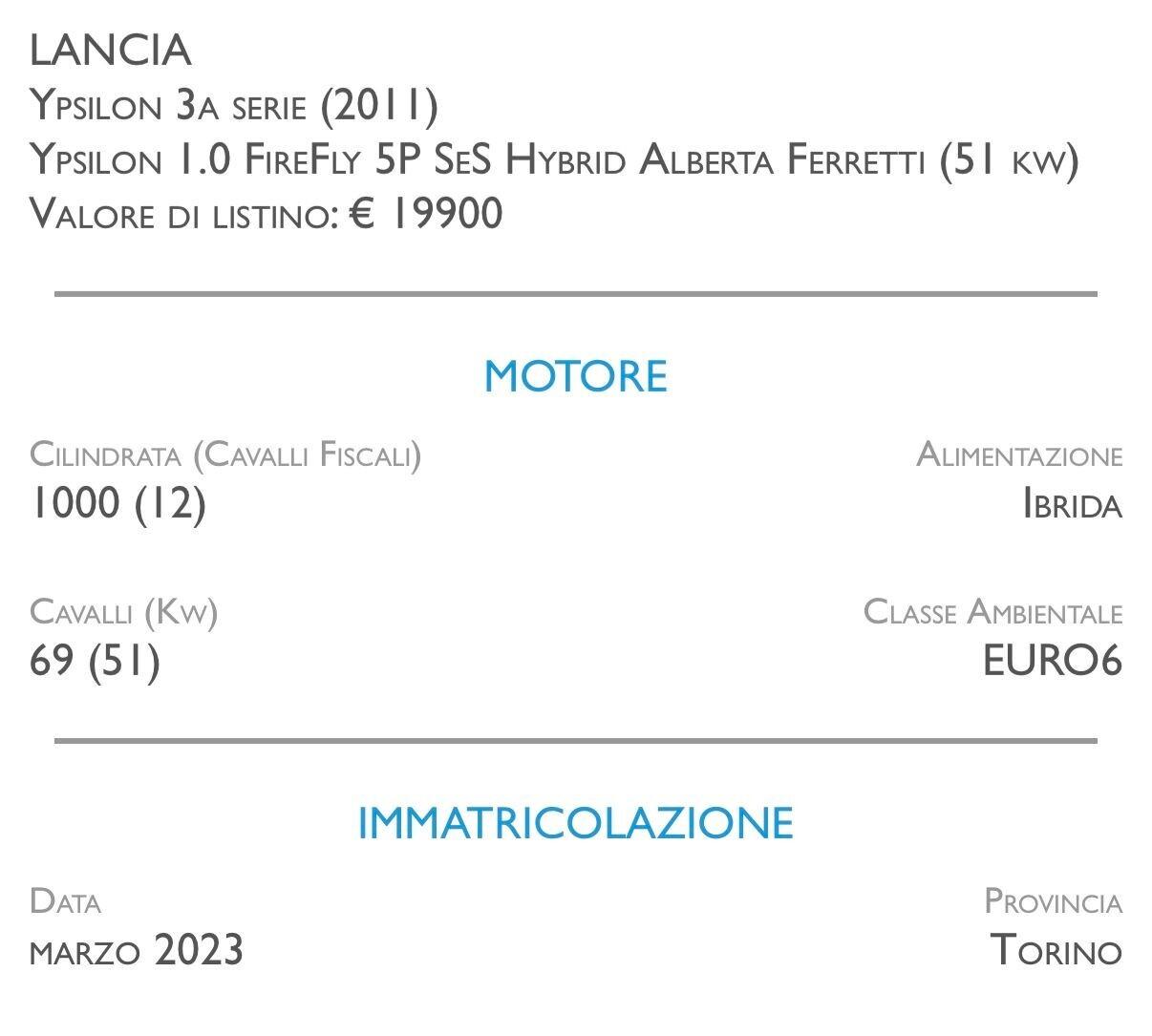 Lancia Ypsilon 1.0 FireFly 5 porte S&S Hybrid Alberta Ferretti