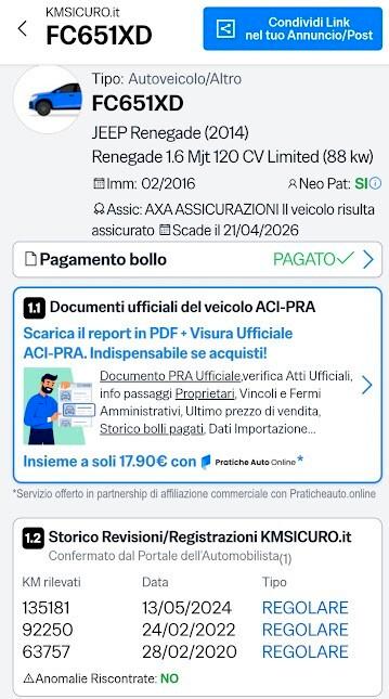 Jeep Renegade 1.6 Mjt 120 CV Limited