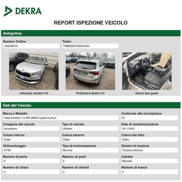 SKODA Fabia 1.0 MPI 80 CV Ambition