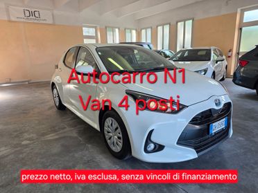 Toyota Yaris 1.5 Hybrid AUTOCARRO N1 VAN 4 POSTI, uniprop, +IVA
