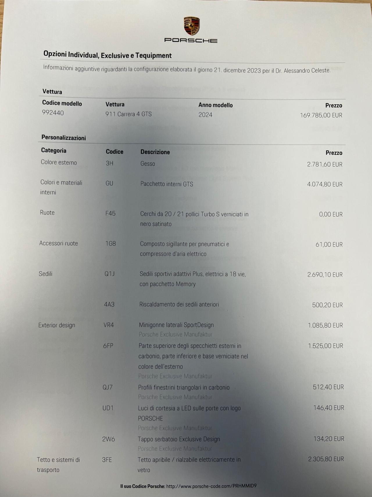 Porsche 992 Carrera 4 GTS possibilità noleggio no scoring