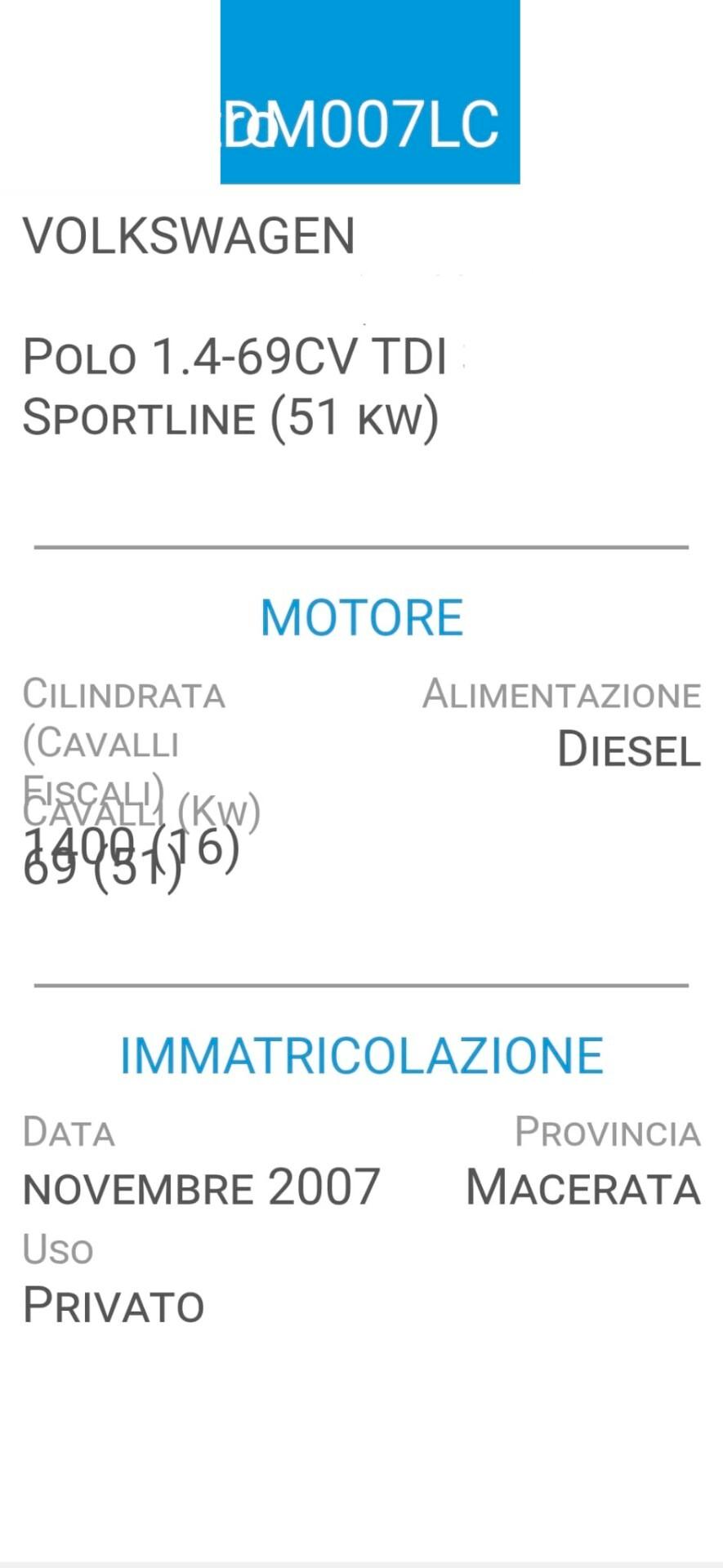 VOLKSWAGEN POLO 1,4 TDI-CINTA DISTR. NUOVA-TAGLIANDI VOLKSW