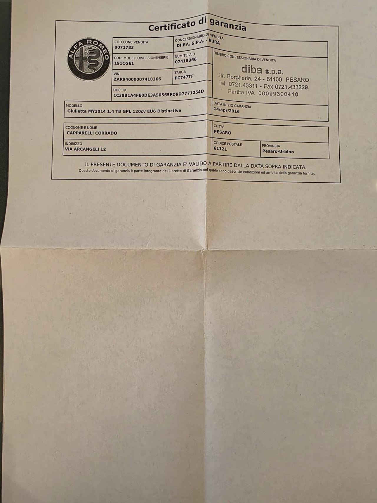 Alfa Romeo Giulietta 1.4 Turbo 120 CV GPL