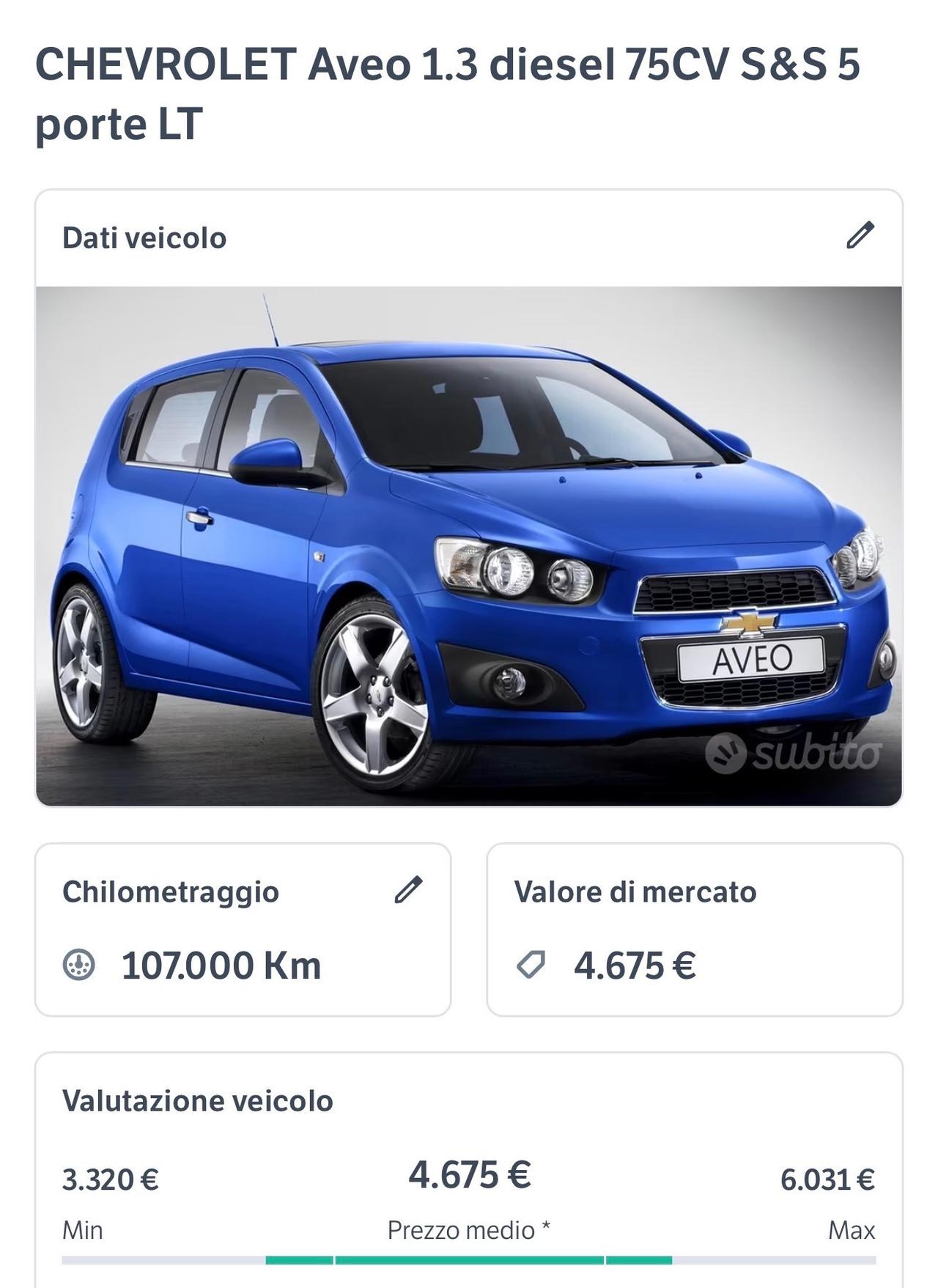 Chevrolet Aveo 1.3 diesel 75CV S&S 5 porte LT