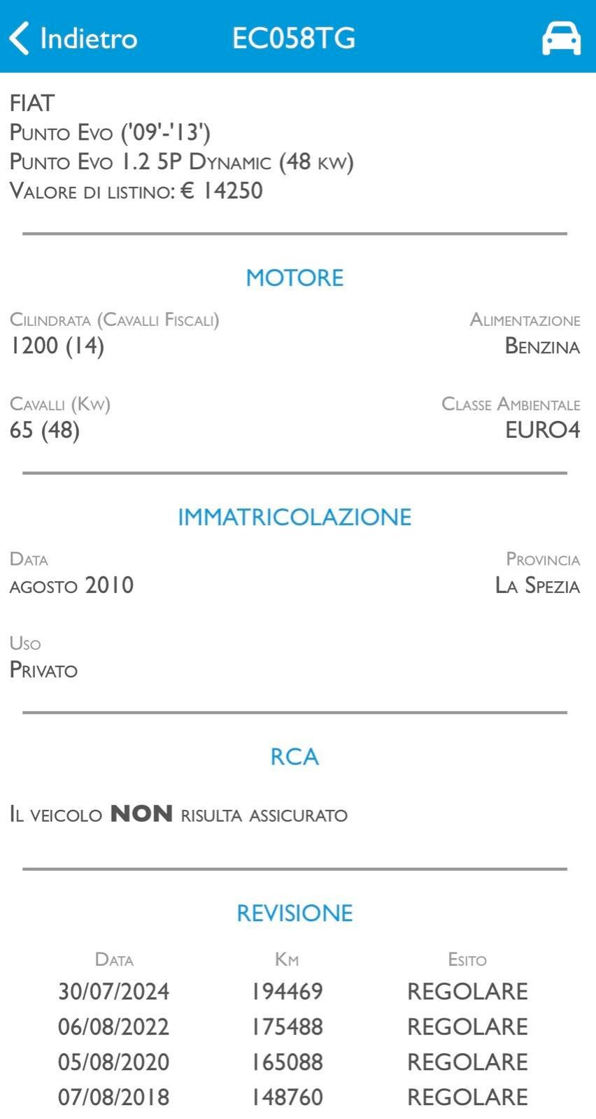 FIAT PUNTO EVO 1.2 BENZINA - NEOPATENTE