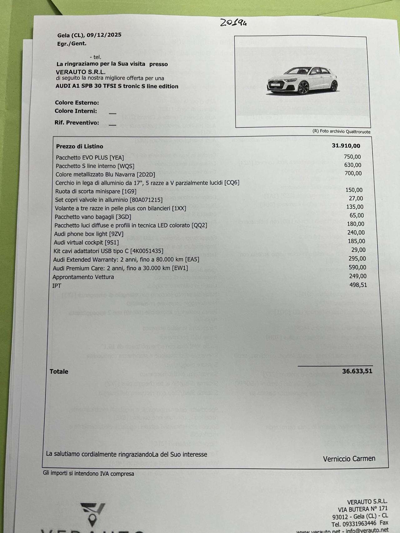 Audi A1 SLine stronic possibilità noleggio no scoring