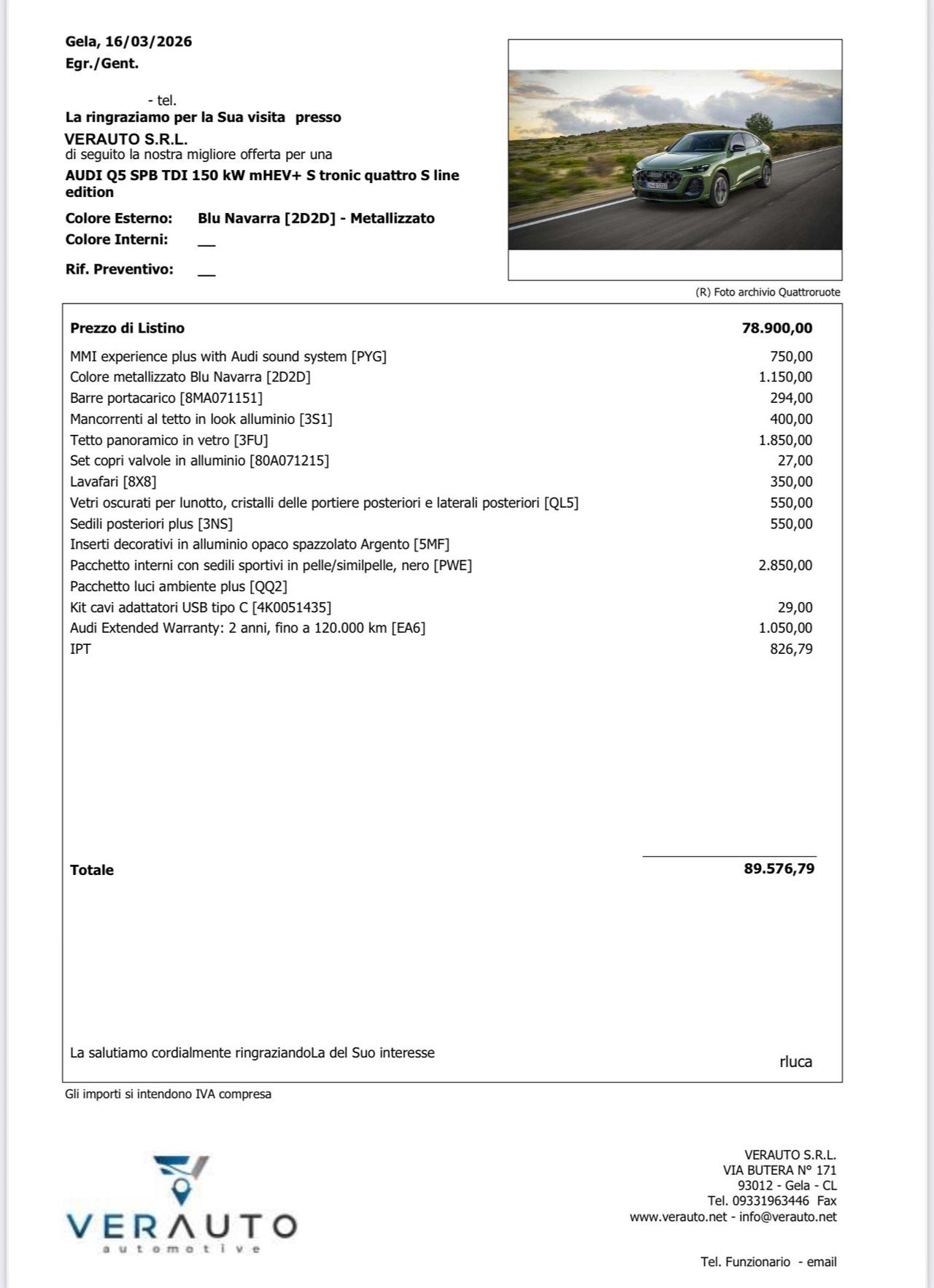 Audi Q5 SPB TDI 150 kW mHEV+ S tronic quattro S line possibilità noleggio no scoring