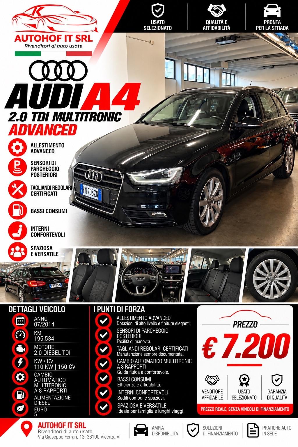 Audi A4 2.0 TDI 150 CV AUT. Advanced