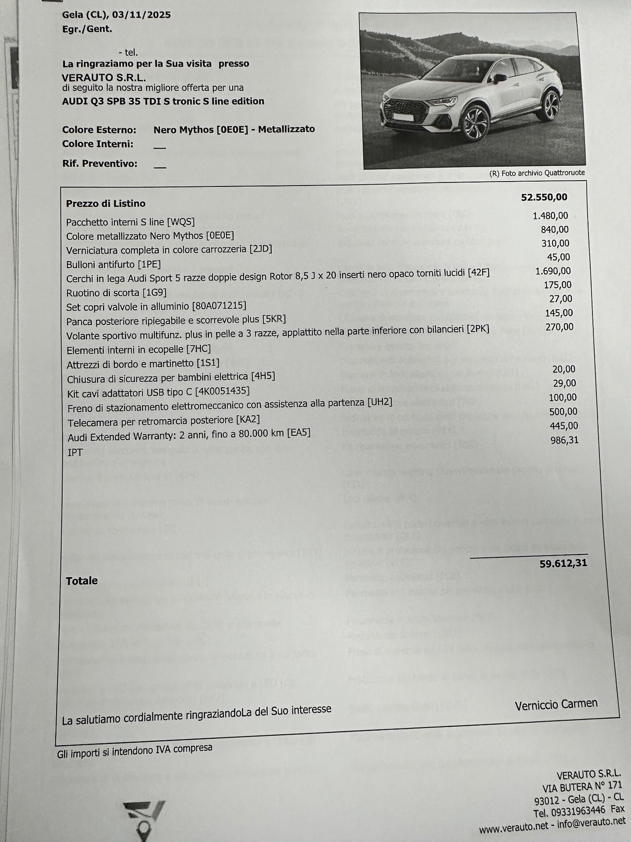 Audi Q3 Spb 35 Sline possibilità noleggio no scoring