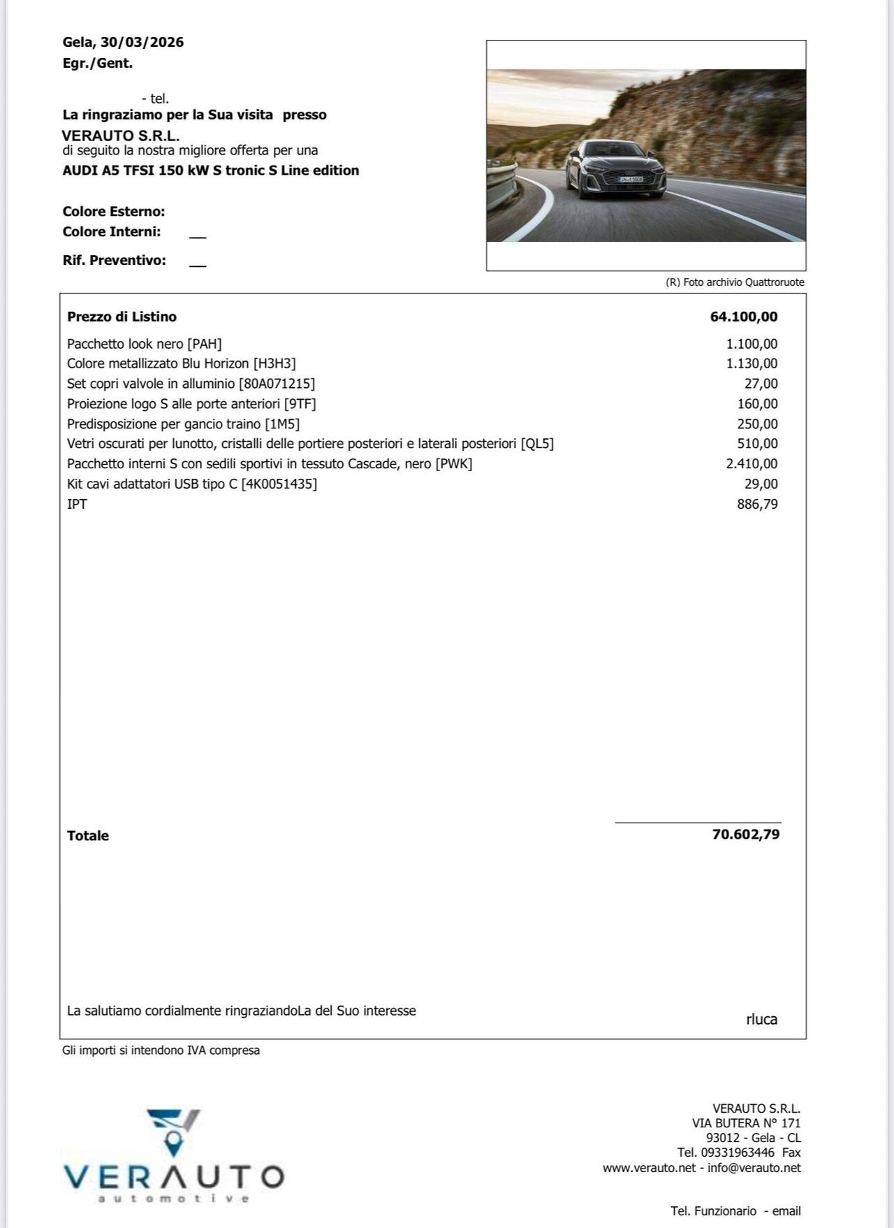 Audi A5 Avant TFSI 150 kW S tronic Line edition Possibilità noleggio no scoring