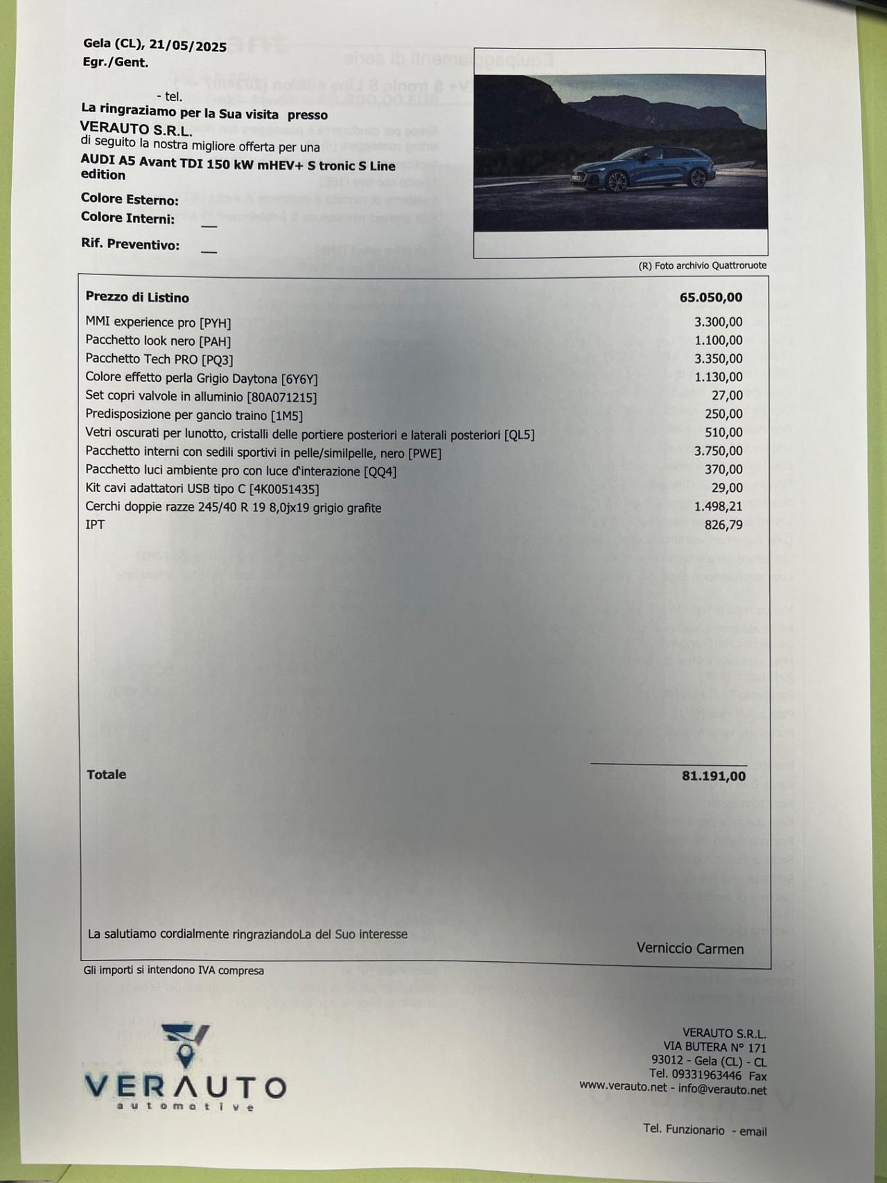 Audi A5 Avant tdi Sline possibilità noleggio no scoring