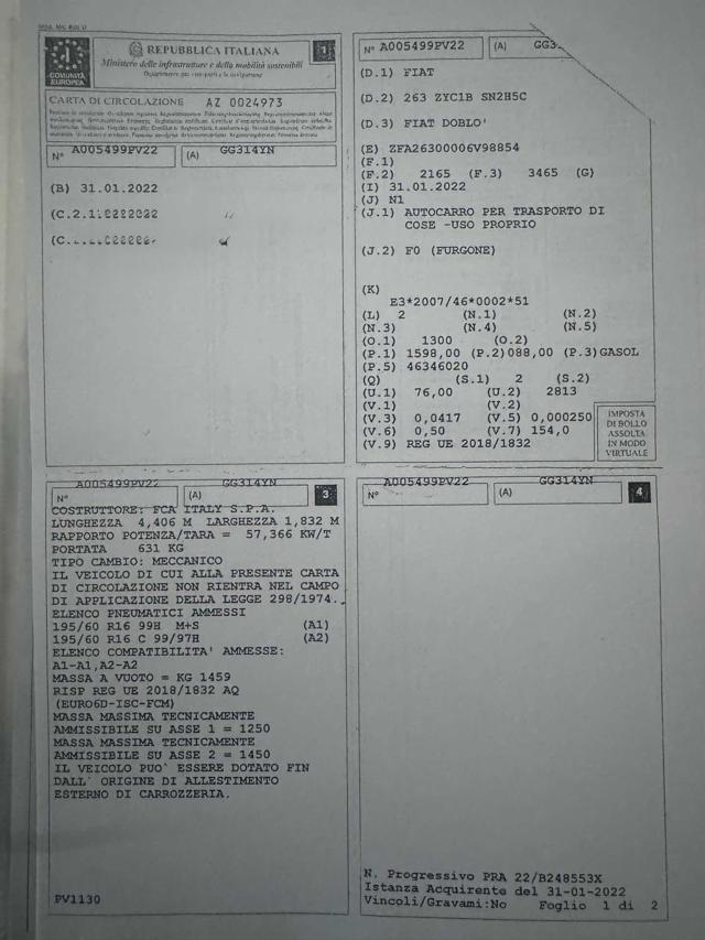 FIAT Doblo Doblò 1.6 MJT 120CV S&S PC Combi N1 Lounge