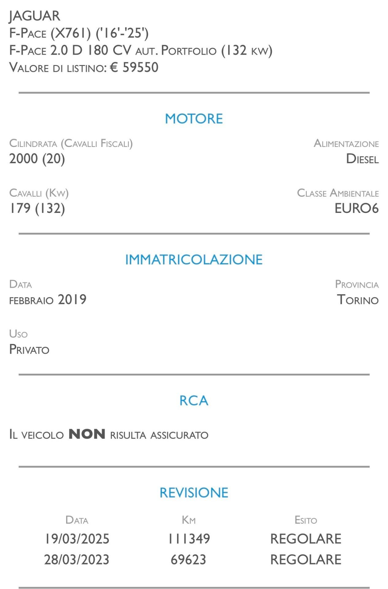 Jaguar F-Pace 2.0 D 180 CV aut. Portfolio - UNICO PROPRIETARIO