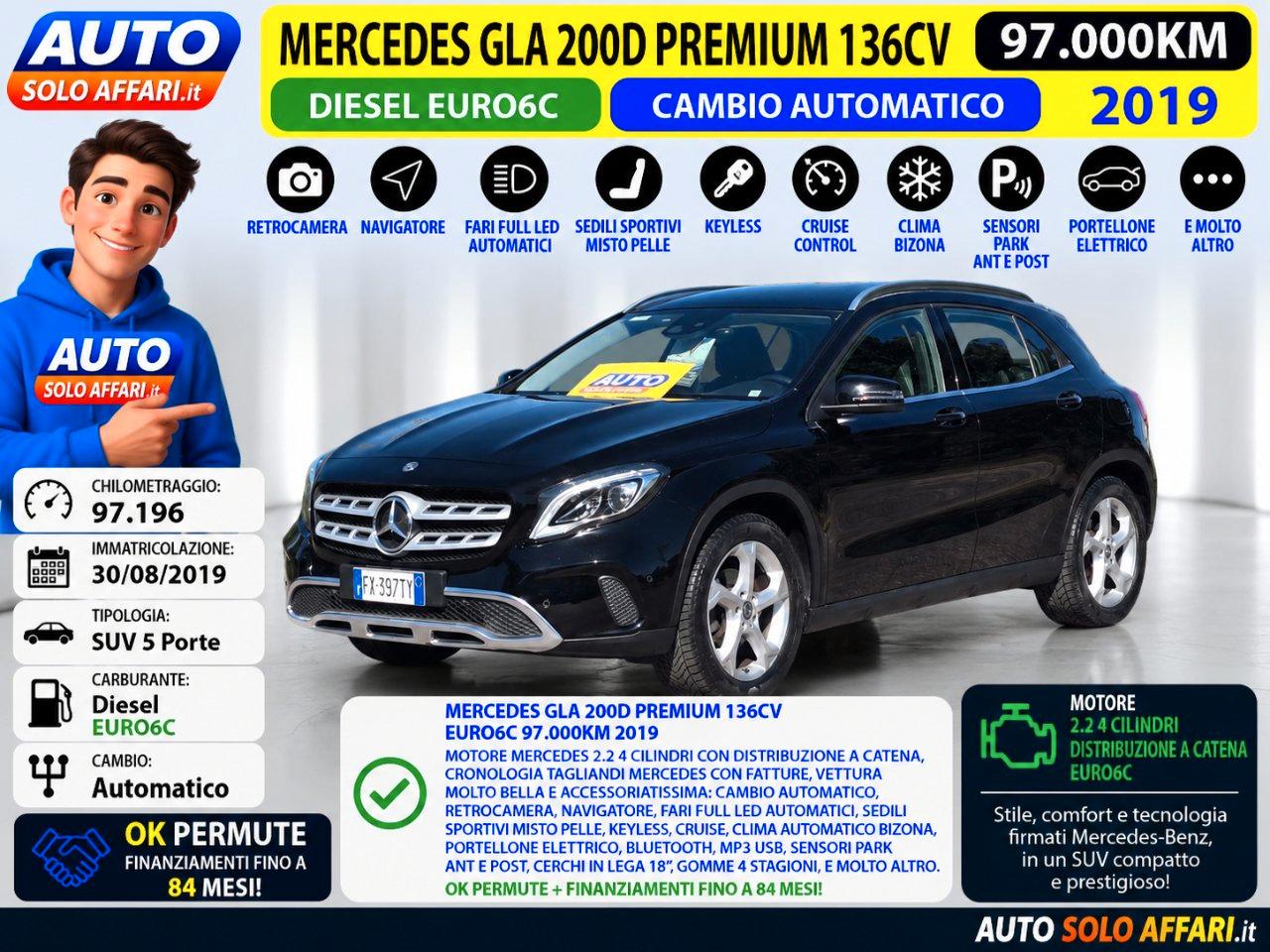 Mercedes GLA 200 D PREMIUM CAMBIO AUTOMATICO/EURO6C/CAMERA/NAVI/LED