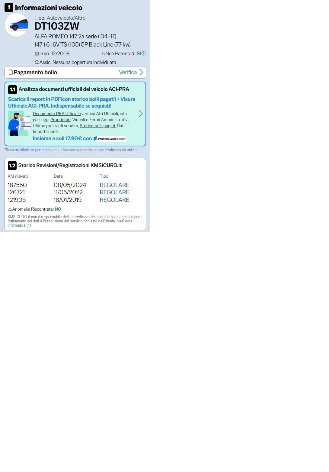 Alfa Romeo 147 1.6 16V TS (105) 5 porte Black Line + GPL