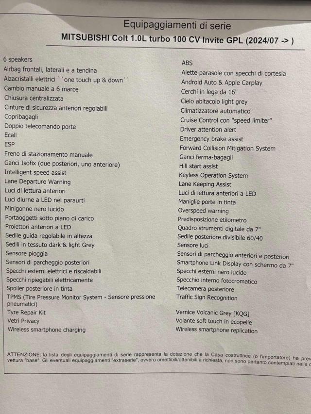 MITSUBISHI Colt 1.0L turbo 100 CV Invite GPL