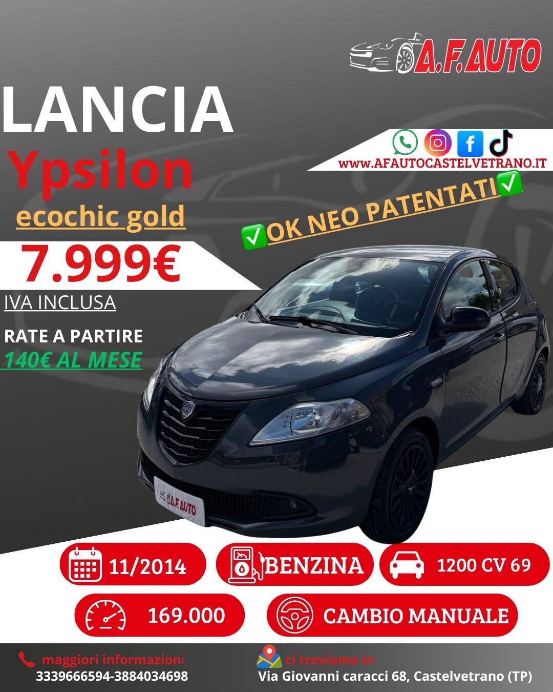 Lancia Ypsilon 1.2 69 CV 5 porte GPL Ecochic Gold