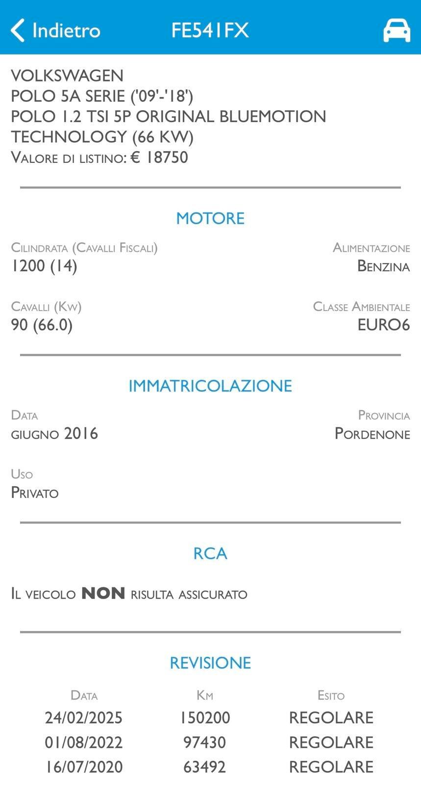 VOLKSWAGEN POLO 1.2 BENZINA - UNIPRO - NEOPATENTATI