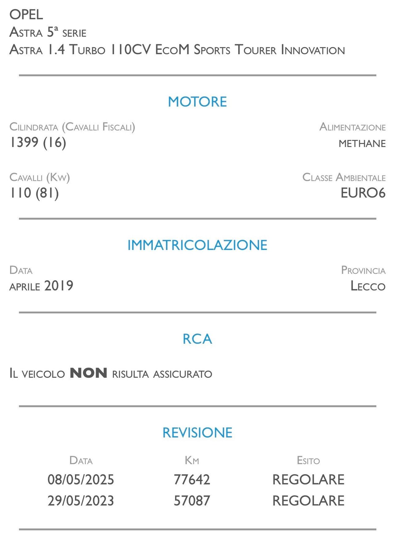 Opel Astra 1.4 Turbo 110CV EcoM Sports Tourer Innovation - UNICO PROPRIETARIO