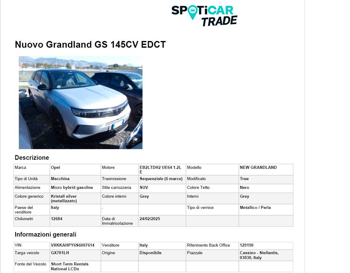 Opel Grandland 1.2 Hybrid 145 CV EDCT GS