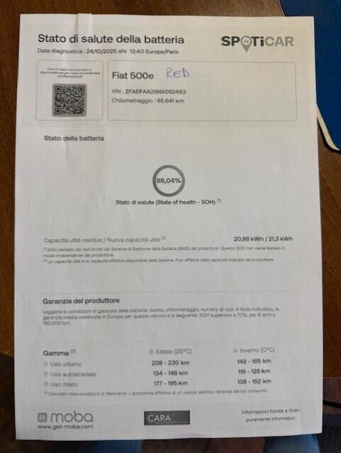 Fiat 500 500e Berlina 23,65 kWh Red x neo patentati
