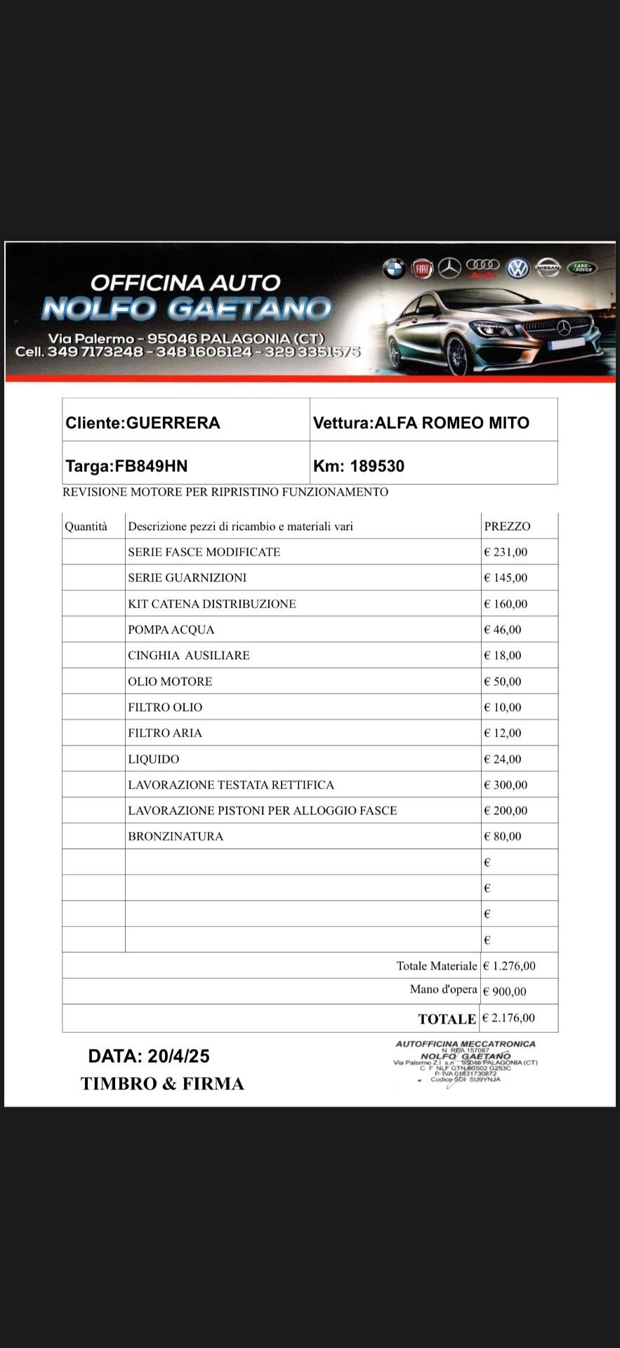 Alfa Romeo MiTo 1.3 JTDm 85 cv MOTORE RIFATTO dimostrabile